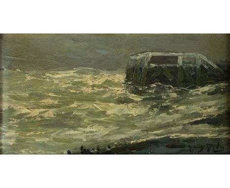 Albert Isidore Devos (1868-1950) Marine. Oil on panel, signed. Marine. Olieverf op paneel, gesigneerd. 12 x 22.5 cm