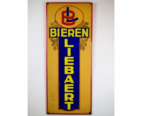 Enamel BIEREN LIEBAERT Emaille bord Bieren Liebaert. 105 x 43 cm Provenance: café 't Gebed Zonder Eind Gent