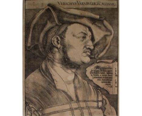 Woodcut Portrait of Ulrich Varnbüler Woodcut after Albrecht Dürer, dated 19th century. Portret van Ulrich Varnbüler. Houtsned