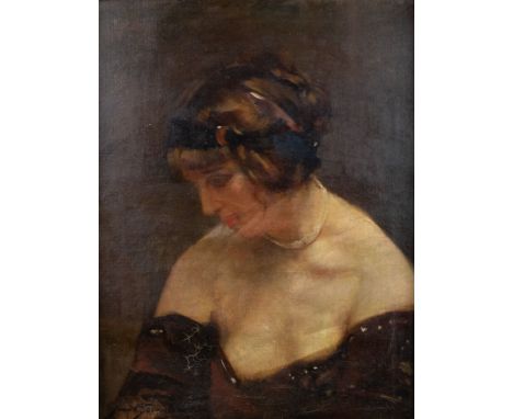 Jean-Léon Gouweloos (1868-1943) Portrait of a lady. Oil on canvas, signed. Portret van een Dame. Olieverf op doek, gesigneerd