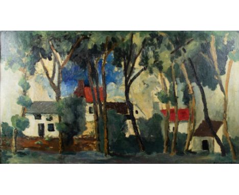 Marcel d'Archembeau Landscape with houses. Oil on panel, signed. Landschap met huizen. Olieverf op paneel, gesigneerd. 57 x 1