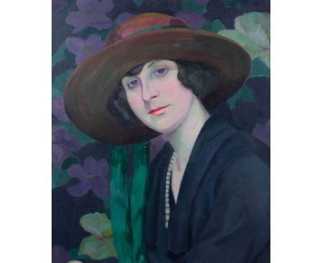 Raymond Van De Waele (1894-?) Portrait of a lady with hat. Oil on canvas, not signed. Portret van een dame met hoed. Olieverf