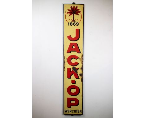 Enamel JACK-OP Werchter Emaille bord JACK-OP Werchter. 140 x 23 cm Provenance: café 't Gebed Zonder Eind Gent