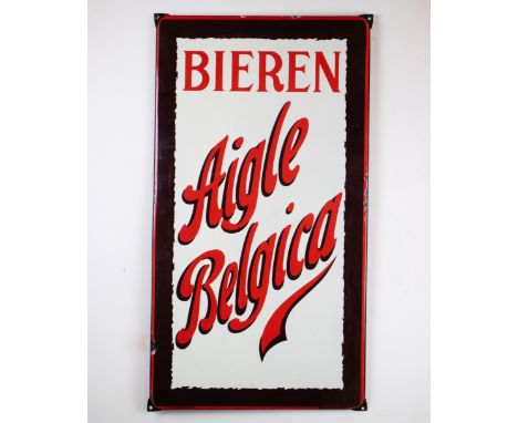 Enamel Bieren Aigle Belgica 1938 Emaille bord Bieren Aigle Belgica 1938. 88 x 48 cm Provenance: café 't Gebed Zonder Eind Gen