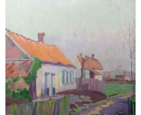 Armand Vanderlick (1897-1985) titled 'Banlieu Bruxelloise'. Oil on panel, signed. Getiteld 'Banlieu Bruxelloise'. Olieverf op