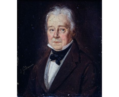 Portrait of a Gentleman 19th C. Illegibly signed. Portret van een heer, 19e eeuw. Onleesbaar gesigneerd. 14.5 x 12.5 cm
