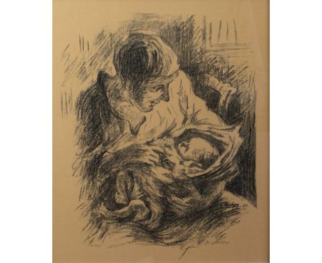 Jenny Montigny (1875-1937) Mother and child. Lithograph 23/45, signed in ink. Moeder en kind. Litho 23/45, gesigneerd in inkt