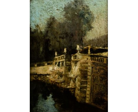 Alfred T. Bastien (1873-1955) Pond in a castle park. Oil on panel. Vijver in een kasteelpark. Olieverf op paneel. 44 x 30.5 c