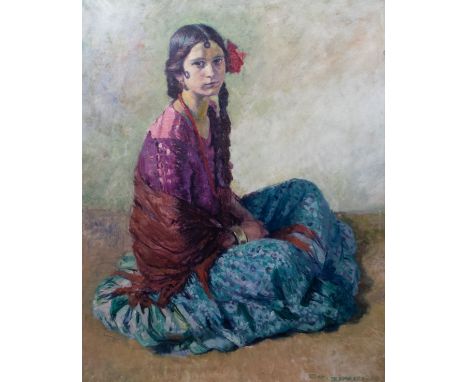 Frans Smeers (1873-1960) Portrait of a Young Lady. Oil on canvas, signed and dated '25. Portret van een jonge dame. Olieverf 