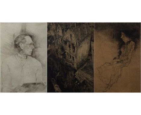 Jules De Bruycker (1870-1945) Lot of 3 etchings. Vieux canal, signed Vieille coquette, signed Self portrait, not signed. Een 