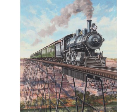 J. Craig Thorpe (American, B. 1948) "Texas Locomotive" Signed lower right. Original Oil painting on Paper. Provenance: Collec