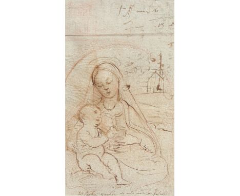 School of Raphael Sanzio (Italian, 1483-1520) Madonna and Child with the Book Drawing in brown pen and ink on laid paper Insc