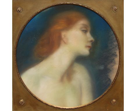 Gudmund Herman Peter Hentze (Denmark, 1875 - 1948) Pastel portrait of a red-haired beauty. With old label verso. Sight Size: 