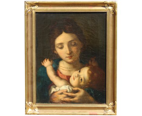 18th C. Old Master Painting, Madonna and  Child.  Oil on canvas.  Manner of Carlo  Cignani (1628-1719).  Provenance: Importan