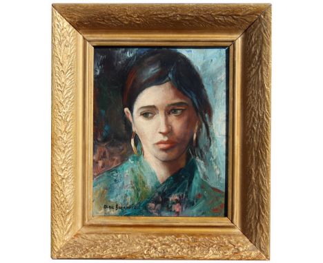 Olga Boznanska (Poland, France, 1865 - 1940) Portrait of a young woman. Signed lower left. Oil on board. Housed in a gilt fra