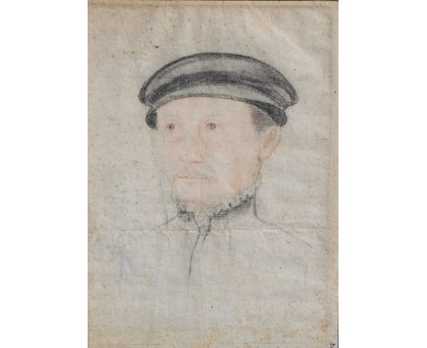 Studio of Francois Clouet (French, c. 1510-1572) Portrait of a Man Black chalk with red chalk On laid paper with a lion holdi
