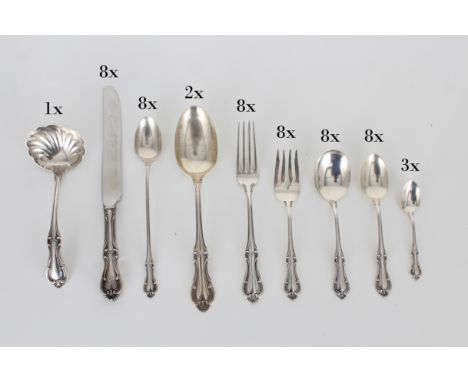 54 Pc International Sterling 'Joan of Arc'   Flatware Set. Marked on back of utensils.  8 Pcs of each utensil (6) 2 Serving S
