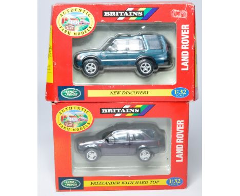 Britains 1/32 farm model issues comprising No. 00042 Land Rover New Discovery plus No. 09483 Land Rover Freelander Hard Top. 