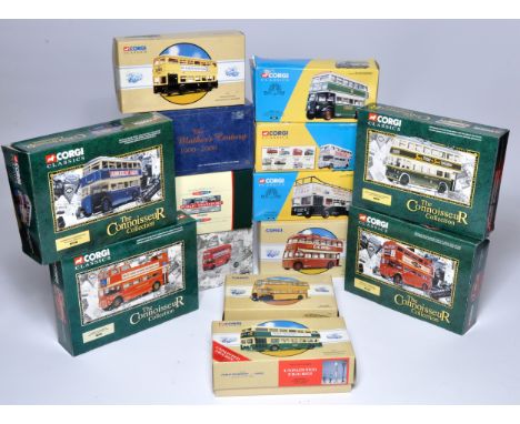 Corgi diecast model bus issues comprising fourteen mostly 1/50 series issues as shown. With original boxes. 