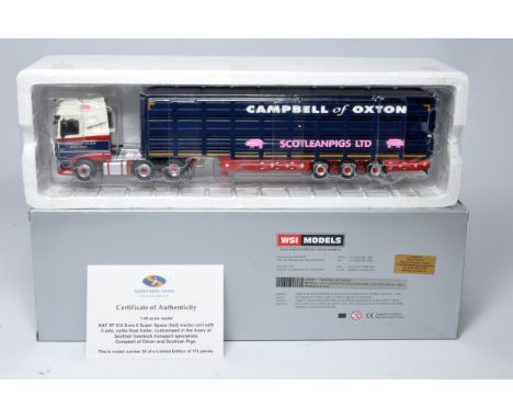 WSI 1/50 diecast model truck issue comprising  Limited Edition 39/175 DAF XF 510 Euro 6 Super Space 6x2 tractor unit with 3 a
