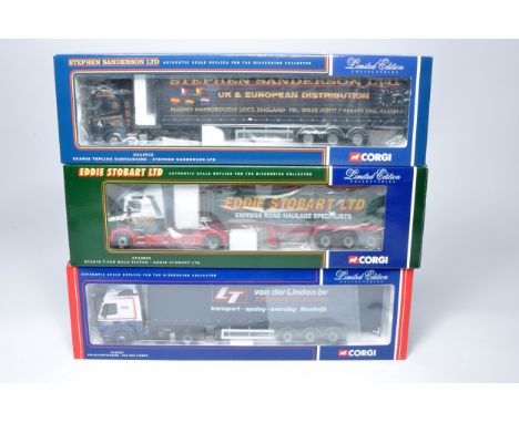 Corgi 1/50 diecast model truck issues x 3 comprising liveries of Stobart, Sanderson and VDL. As shown but look good to very g