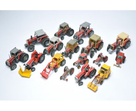 A large group of mostly Massey Ferguson Tractor models including older issues from Britains plus Corgi / ROS. Notable display