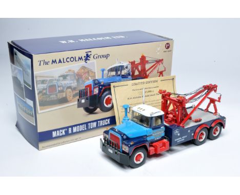 First Gear 1/34 diecast model truck issue comprising Mack R Tow Truck in the livery of Malcolm. Appears excellent with no obv