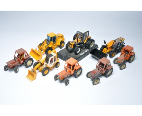An assortment of Britains 1/32 Fiat Tractor issues in addition to Replicagri Renault Special Edition and Britains JCB telehan