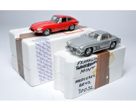 Franklin Mint 1/24 diecast model issues comprising Jaguar E Type Coupe plus Mercedes Benz 300SL. Look to be without obvious s