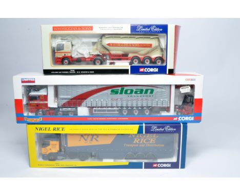 Corgi 1/50 diecast model truck issues x 3 comprising liveries of Higgins, Sloan and Rice. As shown but look good to very good
