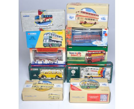 Corgi diecast model bus issues comprising ten mostly 1/50 series issues as shown including. With original boxes. 