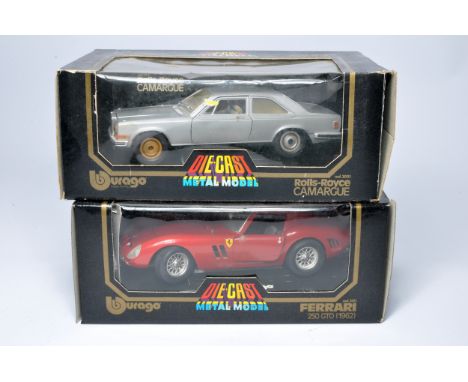 Burago 1/18 diecast model car issues comprising Rolls Royce and Ferrari. Display wear hence fair to good only, in original bo
