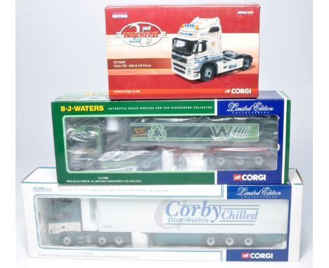 Corgi 1/50 diecast model truck issues comprising Finnie, Waters and Corby Distribution liveries. Mirrors attached but look go