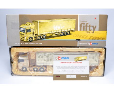 Corgi 1/50 Diecast Model Truck issue comprising No. AN13419 DAF 105 ERF ECT Olympic Curtainside Gold Plated 50-year anniversa