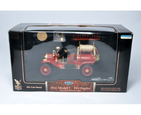 Road Signature 1/12 diecast model issue comprising 1914 Ford Model T Fire Engine with Gold Plated Coin. Looks to be without f