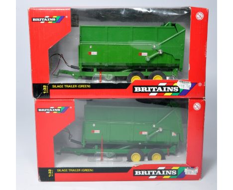 Britains Farm duo of 1/32 farm model issues comprising modified Silage Trailers (green). Modifications applied plus handling 