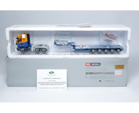 WSI 1/50 diecast model truck issue comprising Mercedes Arocs Nooteboom Low Loader Trailer in the livery of Bernard Hunter. Lo