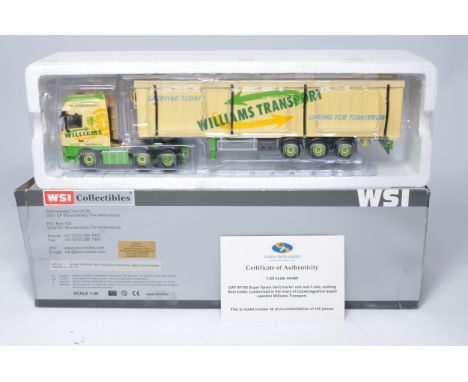WSI 1/50 diecast model truck issue comprising Limited Edition 42/105 DAF XF105 Super Space 6x2 tractor unit and 3 axle walkin