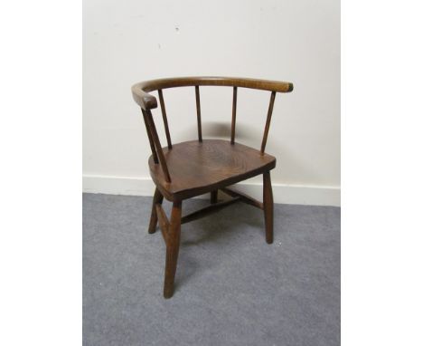 A wine table, child's stick back chair and an oak foot stool (3)