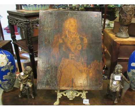 An early 19th Century hot worked 'Pyrograph panel after a portrait by William Beechey, circa 1801.   The Original hangs in Bl