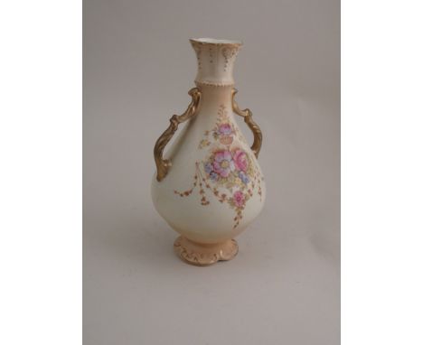 A pair of Crown Devon Fieldings blush vases with floral spray detail, gilt embellishment, 26.5cm tall