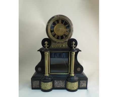A 19th Century mantel clock of architectural form, gilt Roman chapter ring and brass dial signed Ja Murhead and Sons, Glasgow