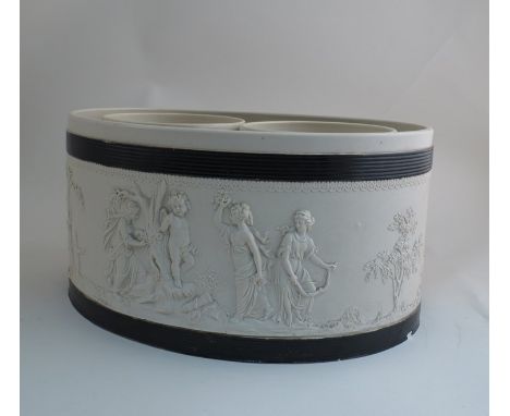 An Adams late 18th Century ceramic two bottle wine cooler, classical moulded scenes, 32cm long 