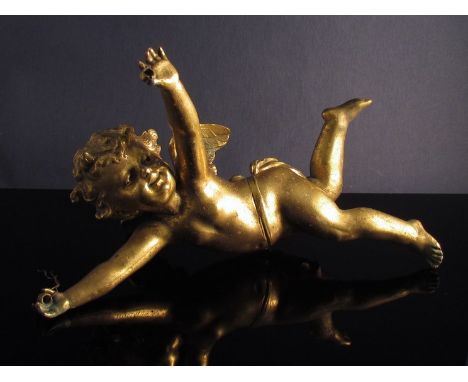 A gilded metal winged cherub from an Edwardian light fitting circa 1910