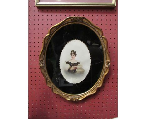 A 19th Century portrait of female in gilt oval frame, black mount, 29cm long