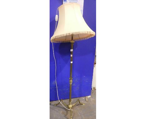 Brass standard lamp with shade. Not available for in-house P&amp;P 