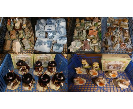 A box of Copenhagen plates and trinket dishes, from B &amp; G, seven Royal Doulton Brambly Hedge Wilfred Entertains figures, 