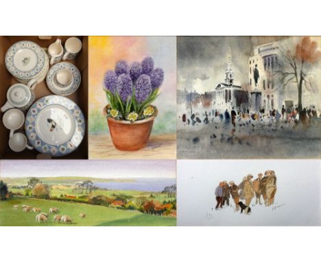 Wedgwood farmstead earthenware, four framed pictures, prints and watercolours (2)