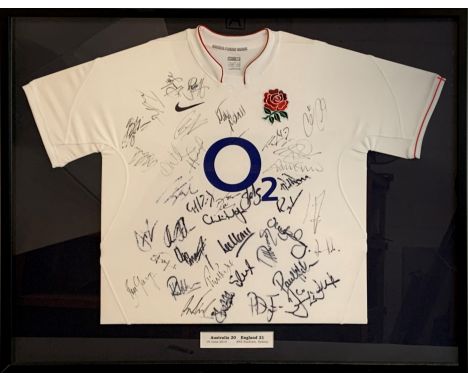 A signed England Rugby shirt Australia 20 England 21, 19th June 2010 ANZ stadium Australia, Tries: Chris Ashley, Ben Young, c