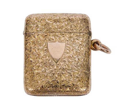 A late Victorian 9ct gold vesta caseBirmingham, 1894 Thomas Acott &amp; Coof rectangular curved form with rounded corners, al